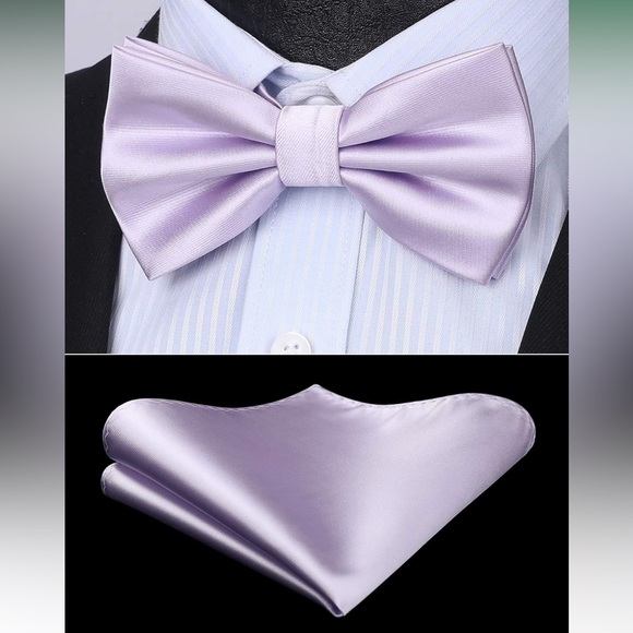 Lavender Bow Tie and Pocket Square - Picture 3 of 3